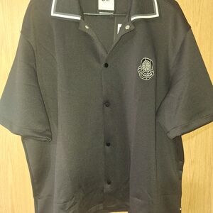 Men's Black Button-Down Shirt with Embroidered Logo